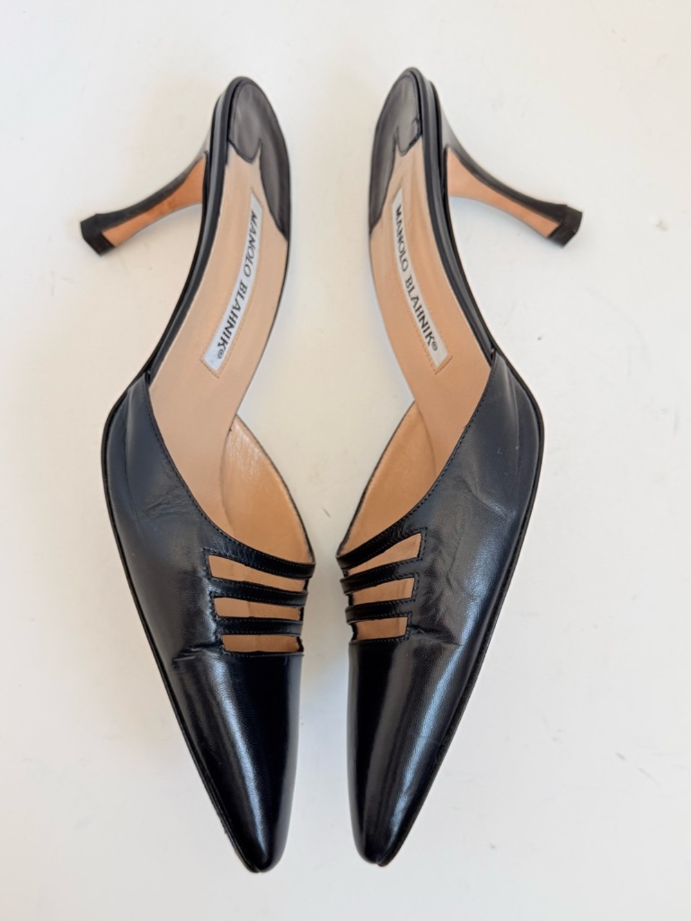 Manolo Blahnik Midnight Dark Navy blue Strappy Mule Heels Pointed Toe EU 37.5 - Picture 5 of 10